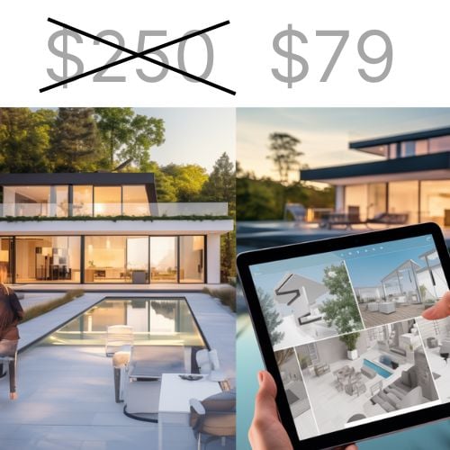 Customised home design on a tablet with chic pool and kit home